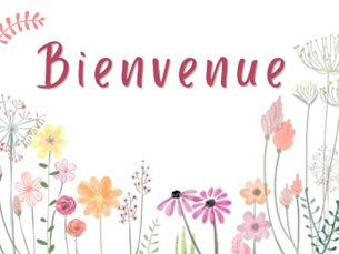 visuel avec le mot "bienvenue" en haut et des fleurs couleurs pastels en bas